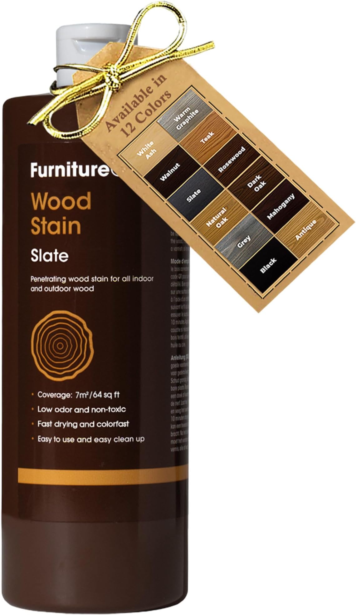 Furniture Clinic Wood stain (Slate) – Quick-drying, highly concentrated and easy to apply wood stain for all types of wood indoors and outdoors – Water-based and non-toxic – 500 ml