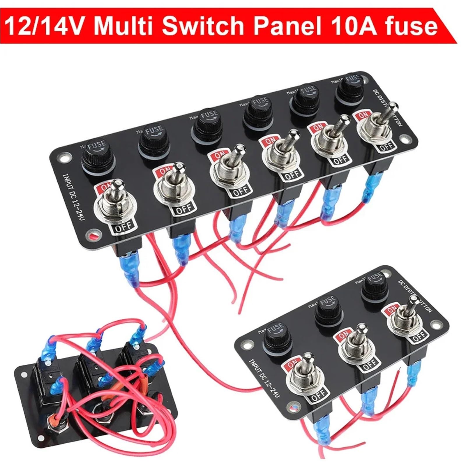Pannello interruttori a levetta da 3/6 bande, interruttore a con fusibile 10 A, for auto corsa, camper, barche, yacht, 12 V/24 V Auto Barca Camper(6 Gang Panel)