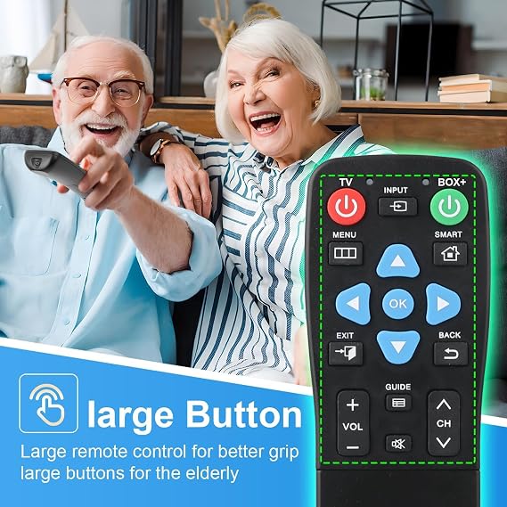 XGBFH Universal Big Button Remote for Seniors, Elderly, 2-Device Control - Learning Functions, Use for TV, Streaming Box, Soundbar Audio Recevier, DVD/VCR/SAT Device & DVD, Dementia Friendly GiFeets