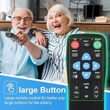 XGBFH Universal Big Button Remote for Seniors, Elderly, 2-Device Control - Learning Functions, Use for TV, Streaming Box, Soundbar Audio Recevier, DVD/VCR/SAT Device & DVD, Dementia Friendly GiFeets