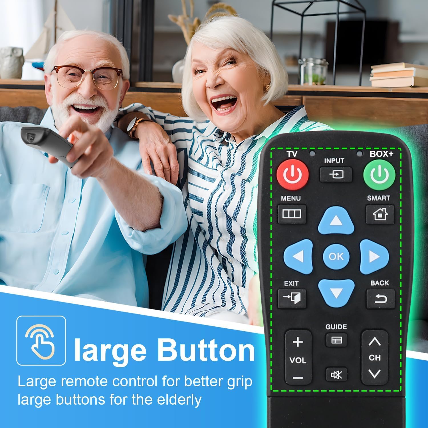 XGBFH Télécommande universelle à gros boutons pour personnes âgées, 2 appareils de contrôle – Fonctions d'apprentissage, utilisation pour TV, boîte de streaming, récepteur audio, lecteur DVD/VCR/SAT