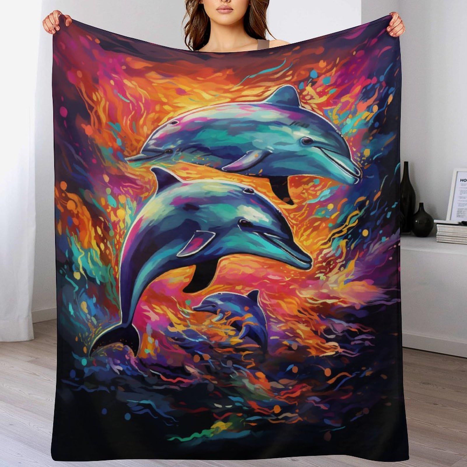 Couverture Polaire Dauphin 130x180cm en Flanelle pour Lit et Canapé