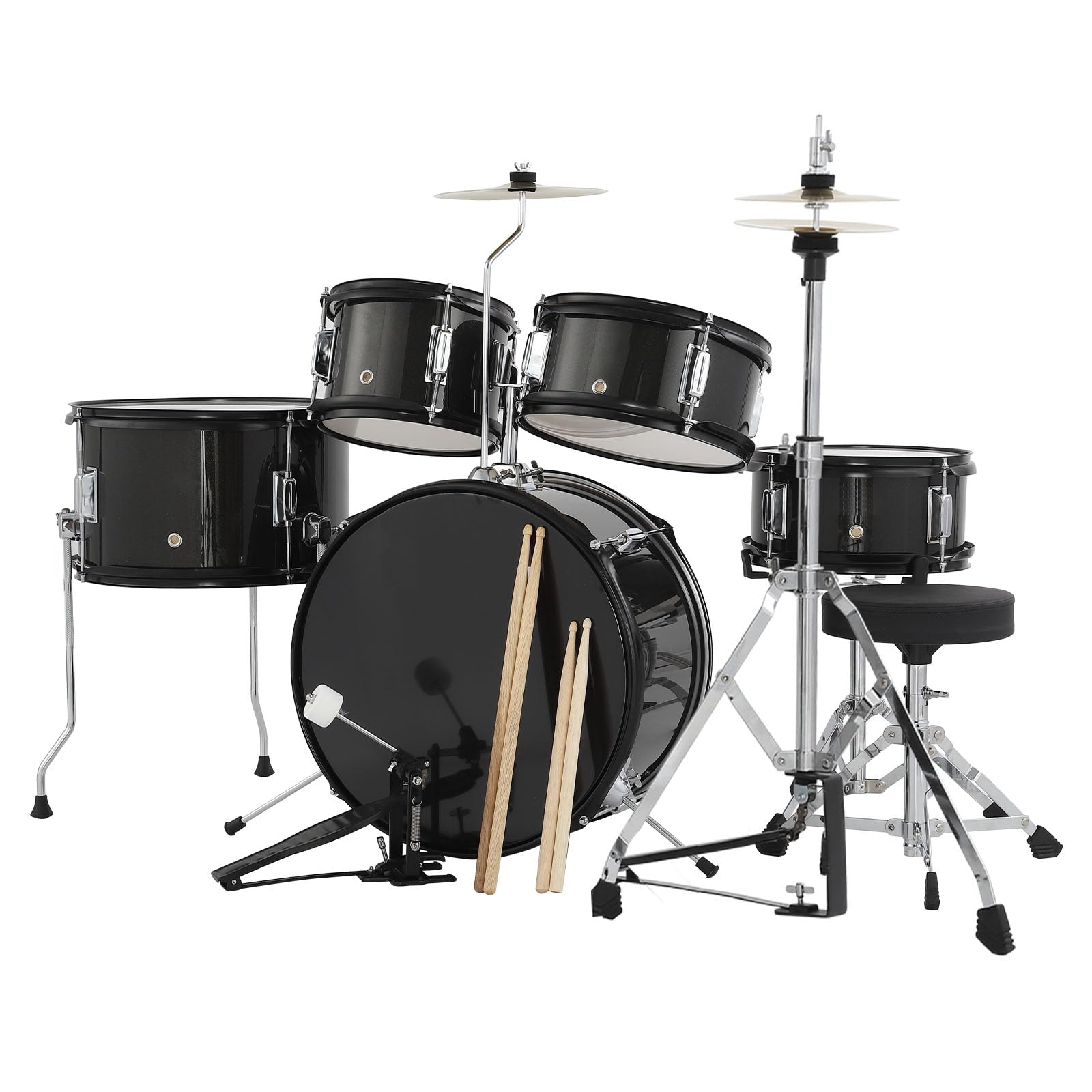5-Teiliges Kinder-Schlagzeug, e-Drums Set, Junior-Schlagzeugset Mit Bassdrum, Snare, 2 Toms, Becken, Hi-Hat, Hocker, Trommelstöcken Und Pedalen, Musikalisches Geschenk Für Anfänger Ab 4 Jahren