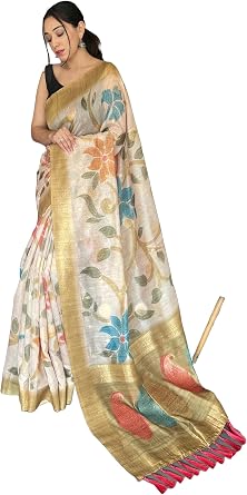 Pure Chanderi Banarasi Silk Saree with 3D digital Print and unstitched blouse
