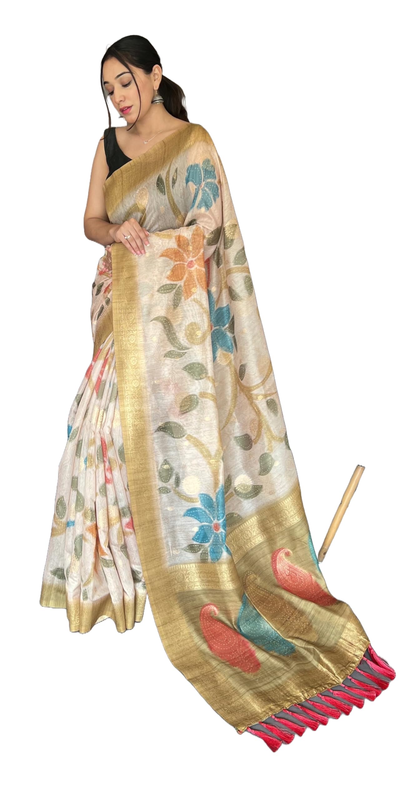Pure Chanderi Banarasi 3D Print Saree