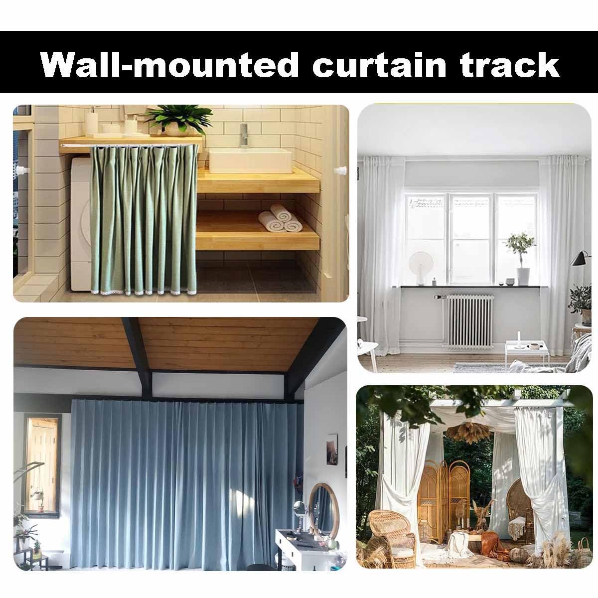 Sistema di binario per montagna in alluminio nero resistente, per camper, montaggio a parete, gazebo e aste divisorie, soluzione privacy da 1 m