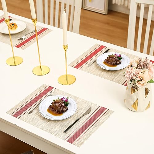 Miniatura 6 de DACHUI manteles individuales resistentes al calor, contra manchas, no se deslizan, lavable, de PVC, manteles individuales tejidos de vinilo