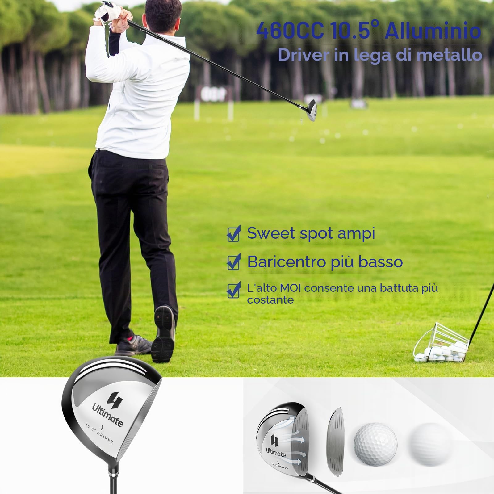LIFEZEAL Set di 9 bastoncini da golf da uomo, set completo di mazze da golf con driver in lega, legno di strada 3#, ibridi 4#, ferri 6#, 7#, 8#, 9# e P#, Putter e coperture per teste