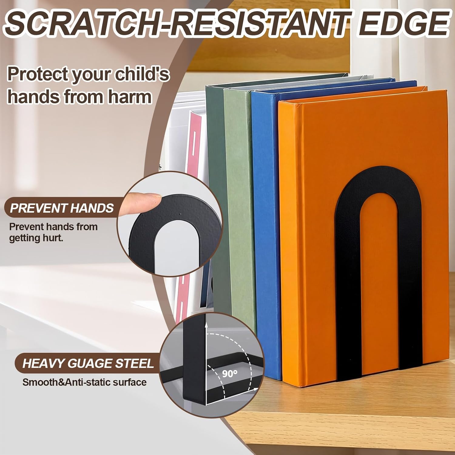 Chunful 6 Pcs Black Modern Metal Book Ends for Shelves Decorative Small Bookends Book Shelf Organizer Minimalist Design Stopper to Hold Books for Home Office (7.5 * 5.75 * 3.5inch)