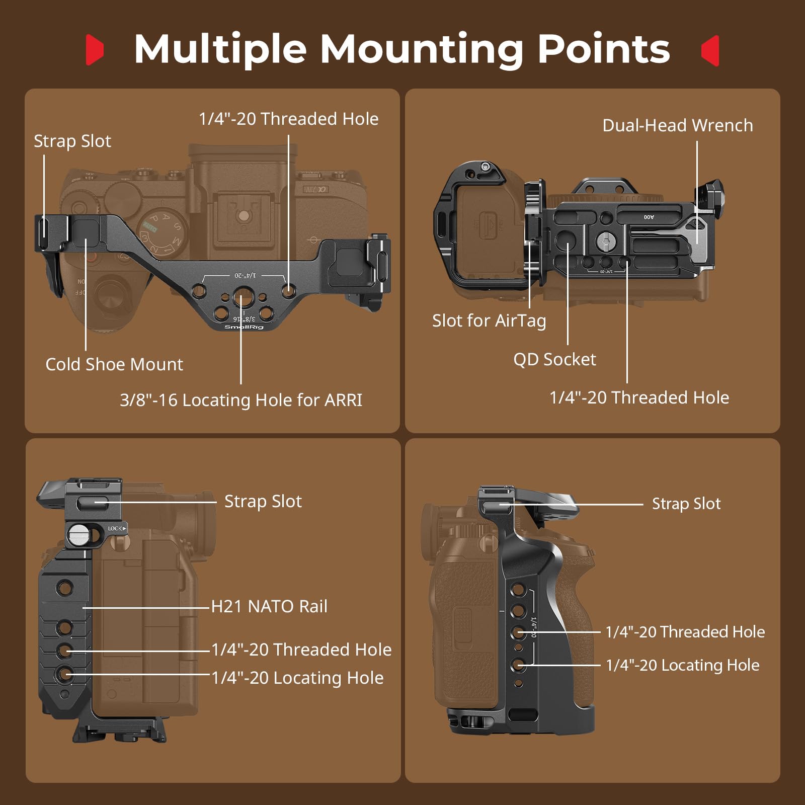 SMALLRIG Cage pour Sony Alpha A7 V A7R V A7 IV A7S III A1 avec Emplacement AirTag Intégré