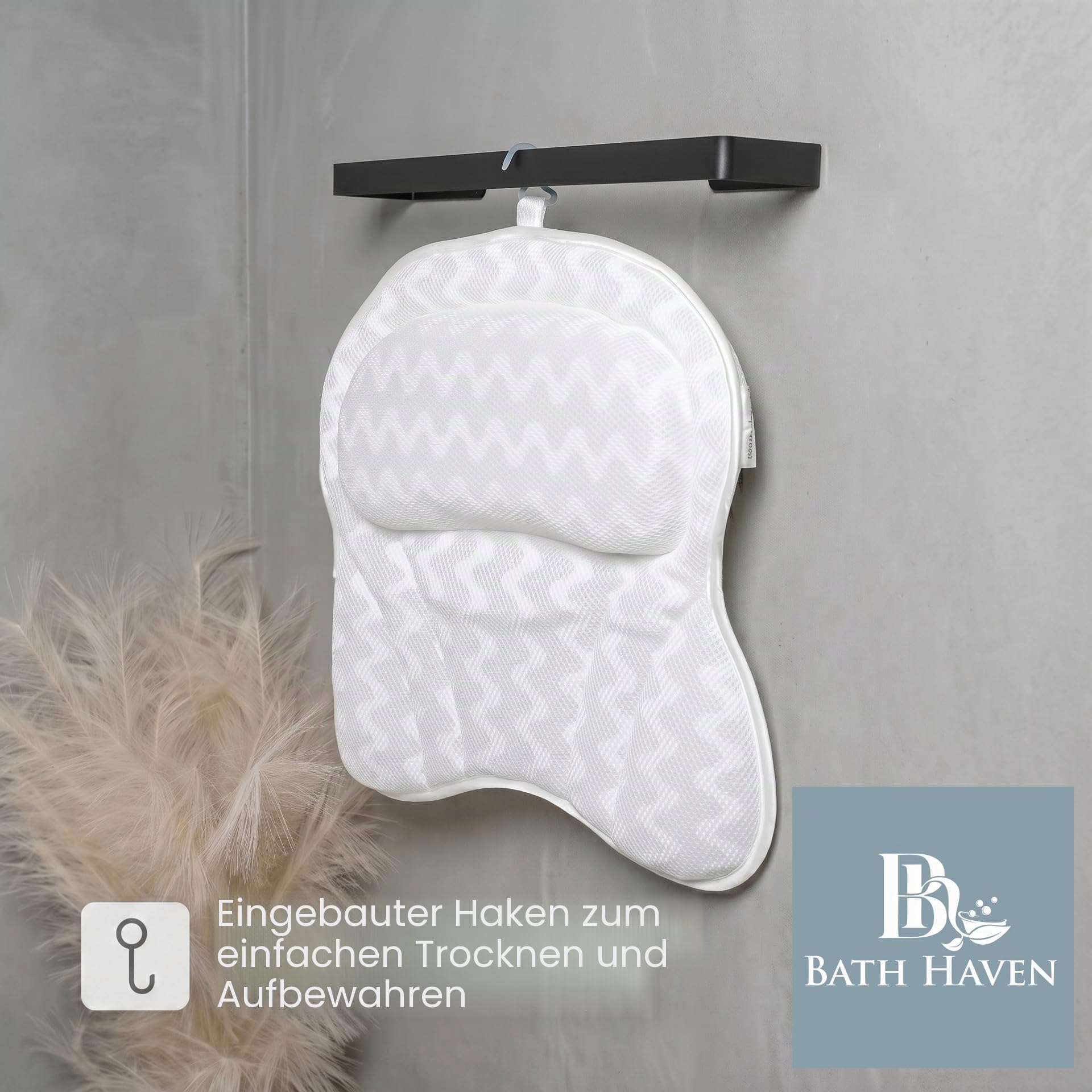 Bath Haven Badewannenkissen Luxuriöses Nackenkissen Badewanne, Wannenkissen - Schnell Trocknendes Badekopfkissen, Maschinenwaschbar - Inklusive Waschbeutel Und Reisetasche – Weiß Flucht