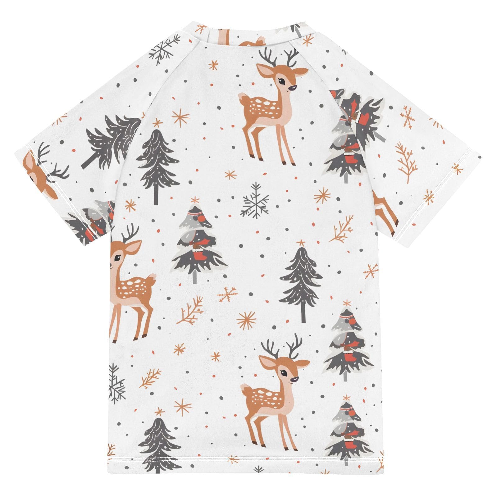 ALAZA Boys Rash Guard Swimming Shirt for Boys Short Sleeve Cute Deer UPF 50+ 5-6T