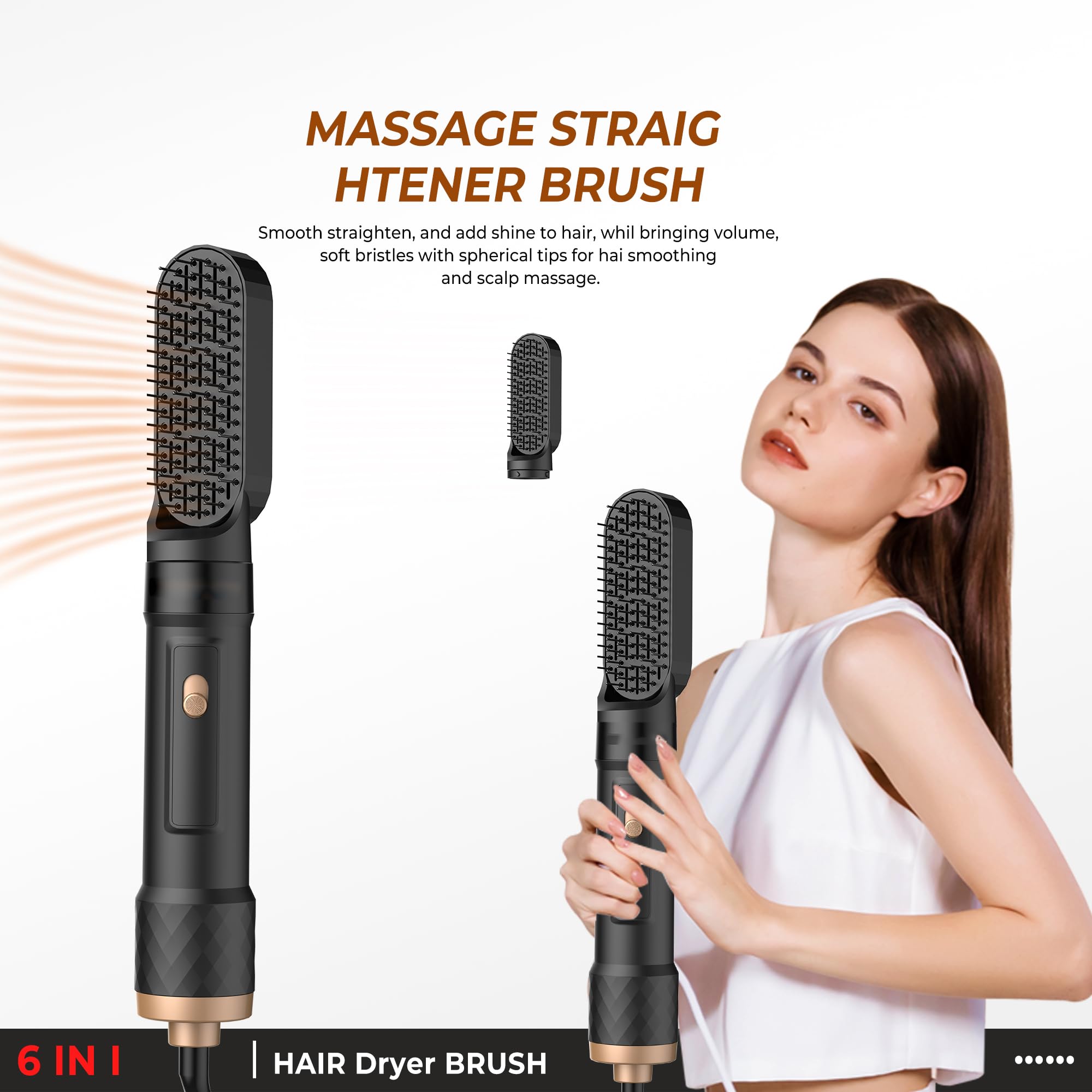 Hairstyler 6 w 1 Air Styler, 1000 W, okrągła suszarka do włosów, do stylizacji i suszenia z lokówką powietrzną, okrągłą suszarką do włosów, szczotką do suszarki, szczotką z ciepłym powietrzem