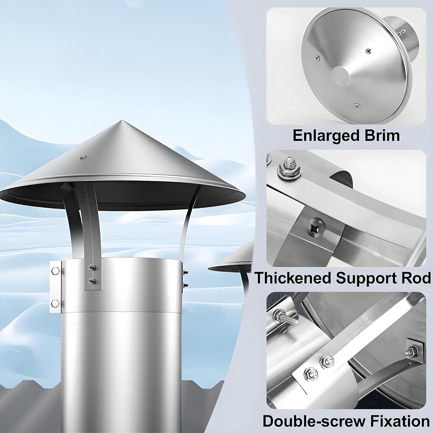 Stainless Steel Chimney Caps and Cowls, 75mm-315mm Boiler Flue Rain Cover, Guard Outside Vent Hood, Stove Pipe Topper(170mm/6.7in)