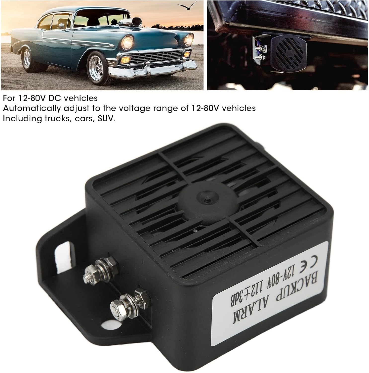 Fydun backup alarm installed on a vehicle, suitable for 12-80V DC vehicles