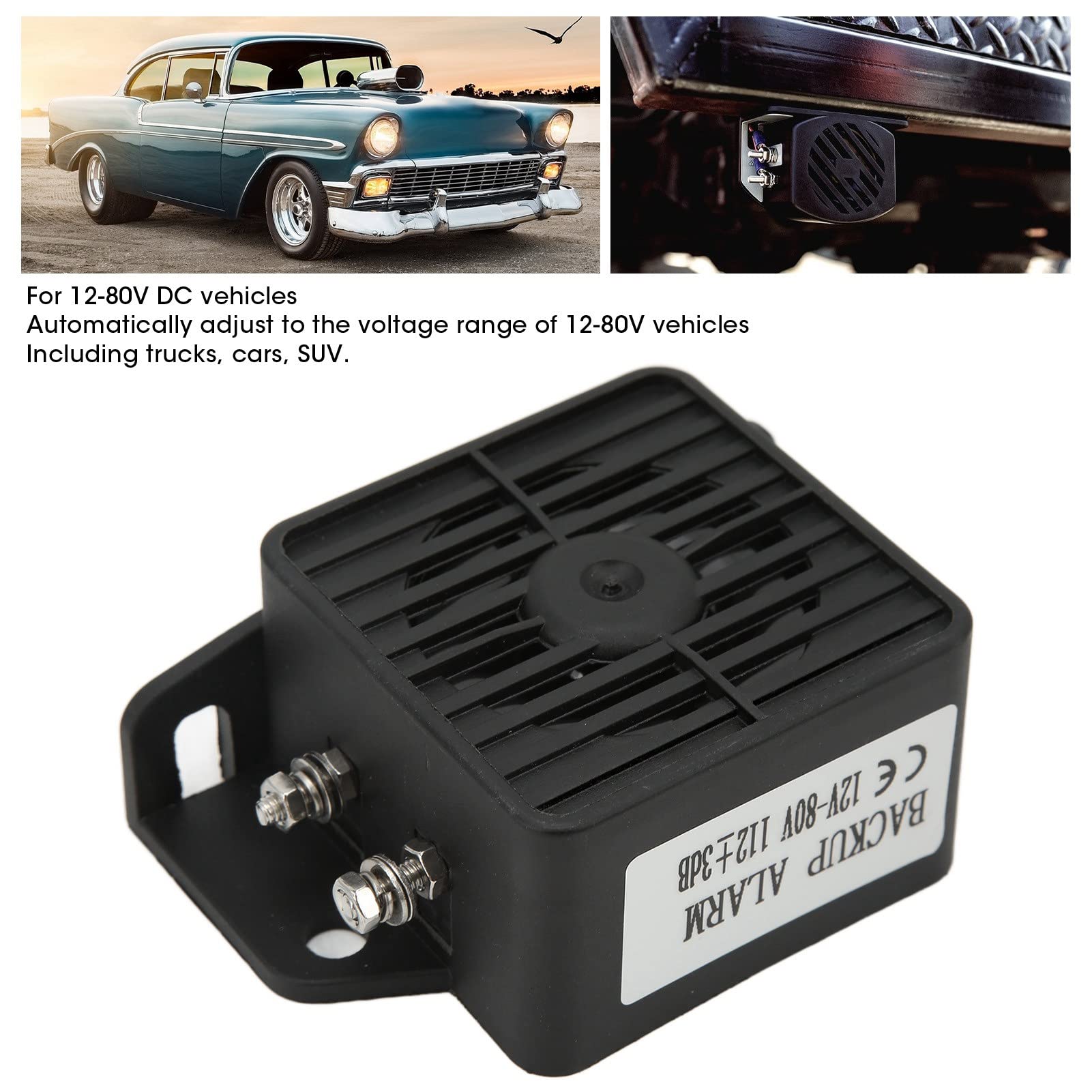Aramox Car Backup Alarm, 112dB±3 Universal Backup Reverse Warning Alarm with Beeper Tone, for Truck Van Freight Car Lorry Heavy Vehicles, DC 12V?80V
