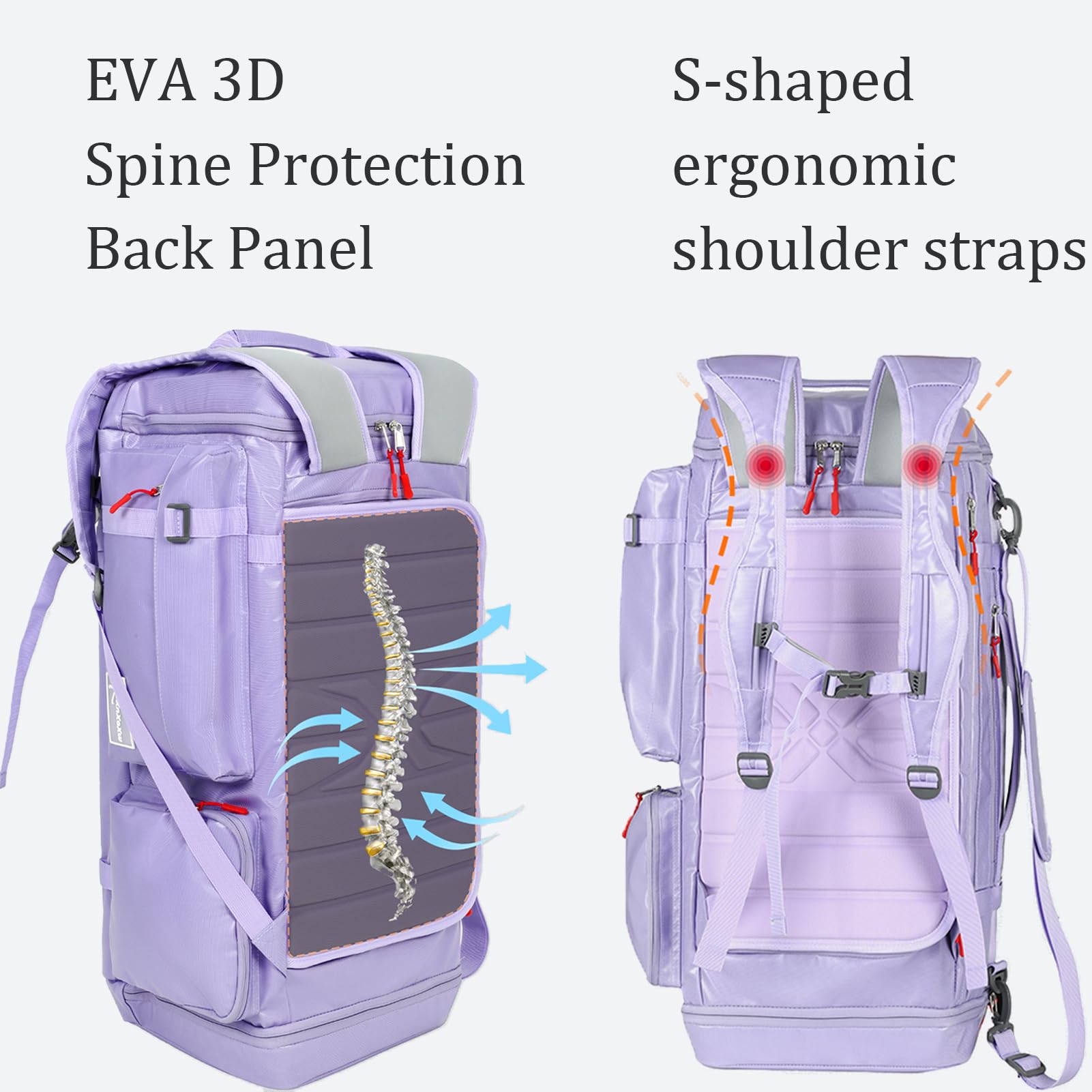 55L Skirucksack Wasserdicht Reisen Rucksack Tasche Carry-On Handgepäck Skischuhtasche Skitasche Snowboard Mit Skistiefel Helmfach Damen Herren Skis Backpack