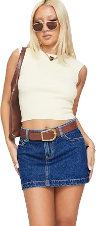 Princess Polly Womens Nickei Denim Mini Skirt Lower Impact
