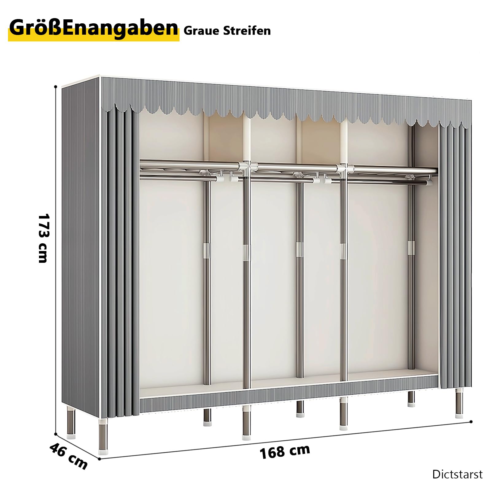 Armoire De Rangement en Tissu, Penderie avec Housse, Armoires Portable avec Barre De Suspension Et Étagères, Rangement Armoire Vêtement 168 X 46 X 173 cm