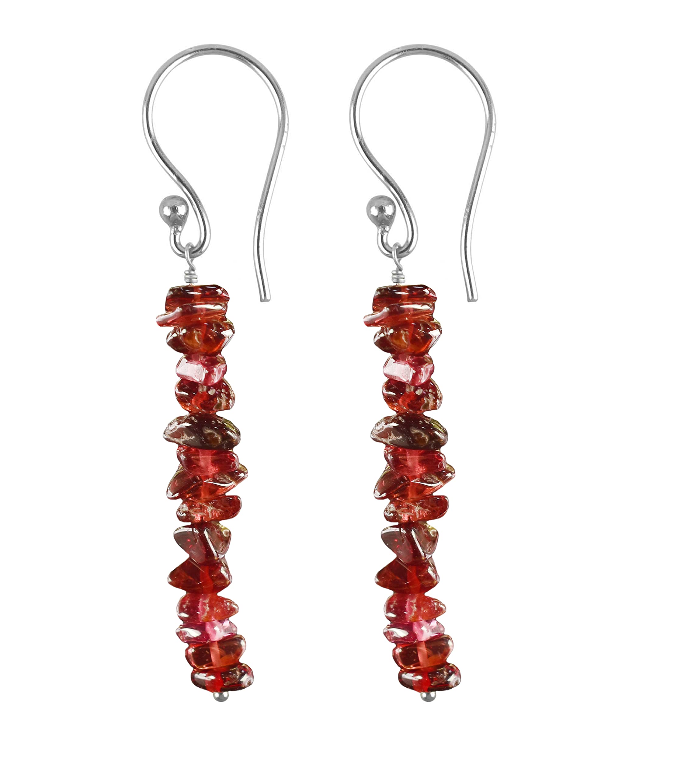 Natural Red Garnet Tumbled Stone Dangle Earrings for Women Girls Colorful Crystal Dangle Drop Hook Earrings Chakra Healing Gemstone Polished Chip Earrings