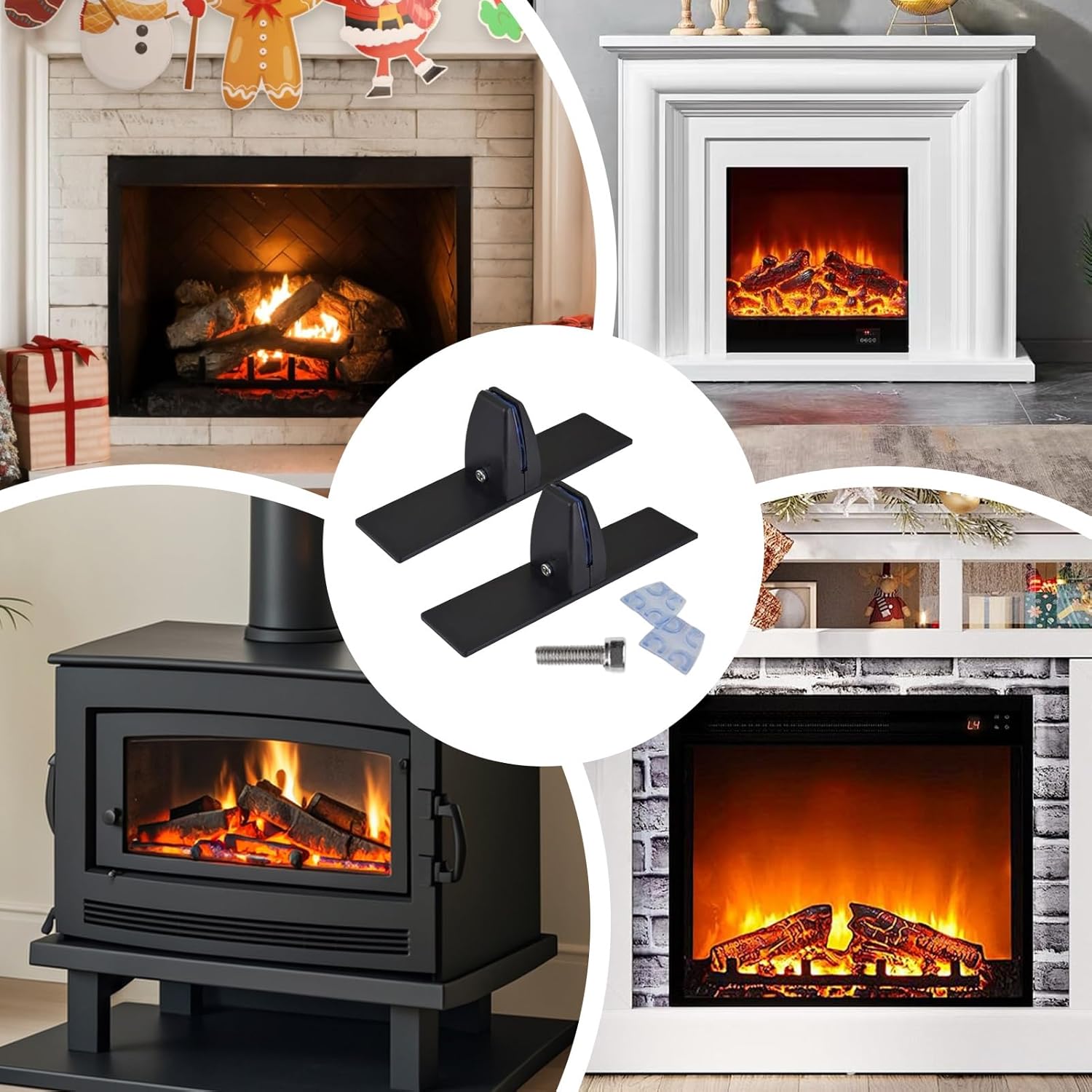 Fireplace Screen Holder Brackets Feet – Metal 20x5x6.7cm | Glass Viewing Panel Support Bracket | Fireplace Screen Support for Homes, Dorms, Apartments, Offices, Holiday Gatherings, Winter Safety Use