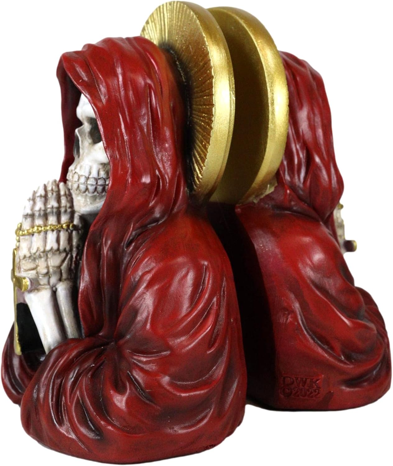 Ebros Gift Day of The Dead Gothic Red Grim Reaper Santa Muerte Holy Death with Golden Halo and Rosary Cross Pair of Bookends Figurine 7" Tall Macabre Transient Wisdom Bibliography Ossuary Halloween