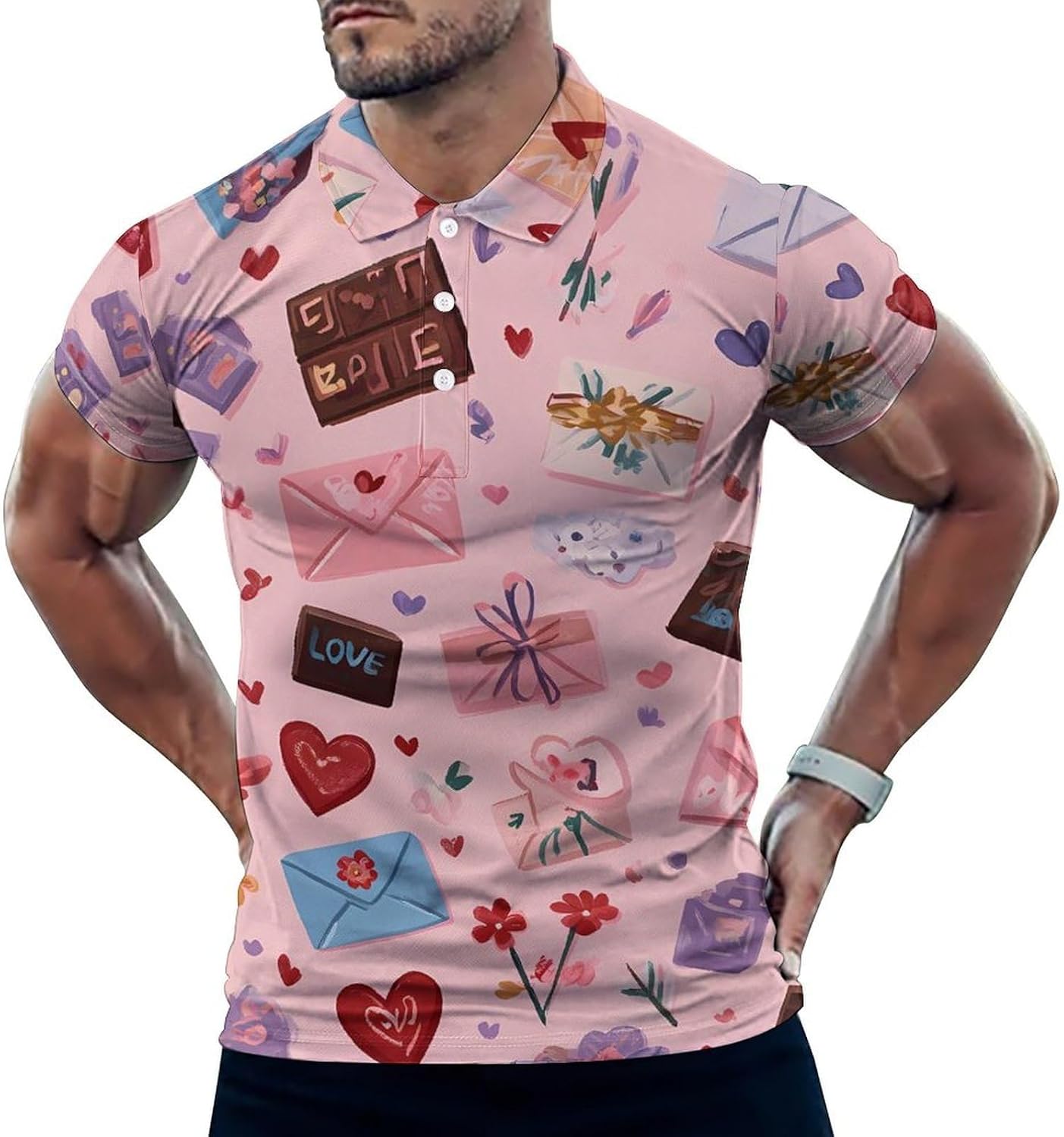 Valentines Day Men's Polo Golf Shirts Collared T-Shirt | short sleeve,three button,quick dry,machine washable,summer tee top