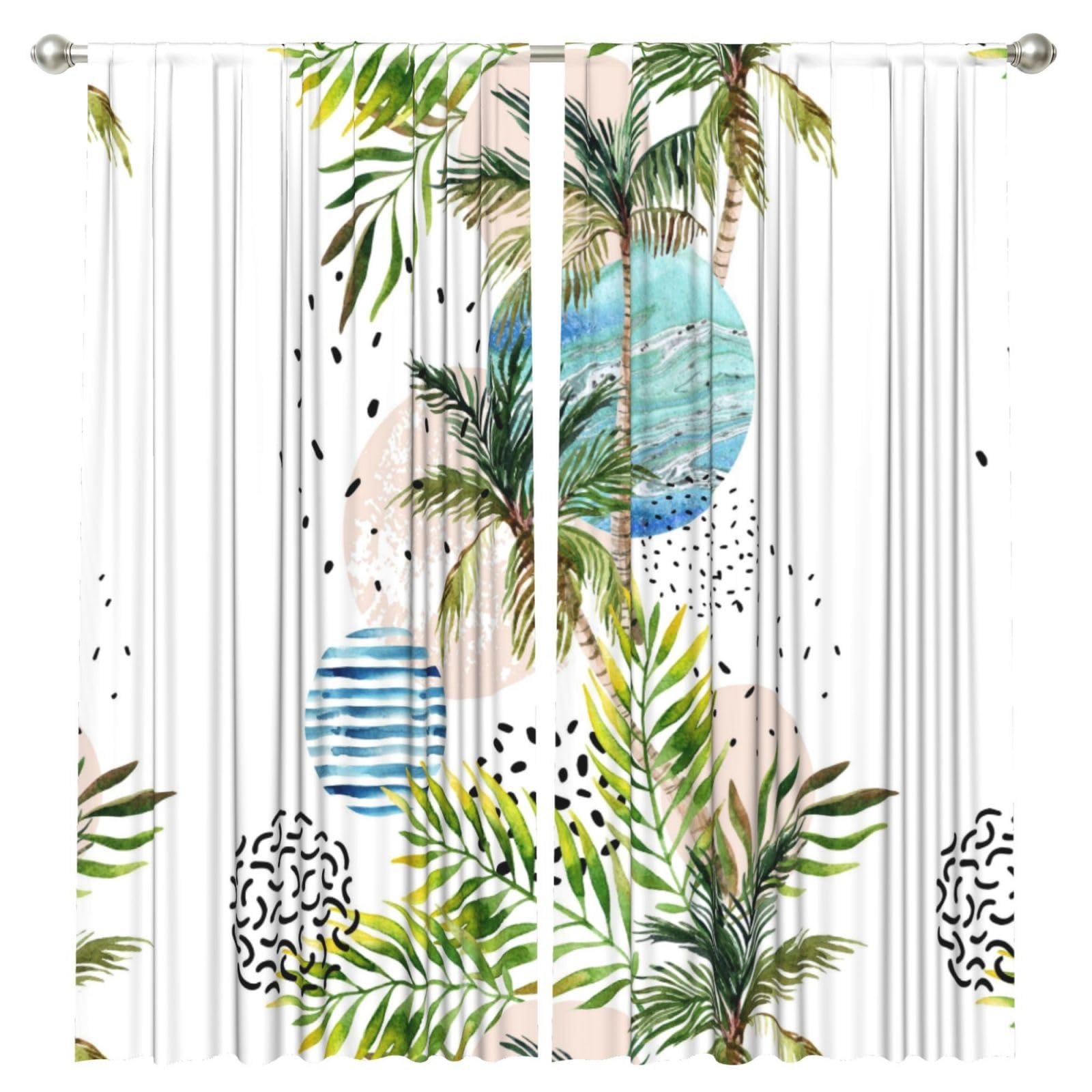 InOmak Palm Tree Beach Tropical, 2 Panels Window Curtains 52 x 84 Inch Blackout Curtains for Living Room Bedroom