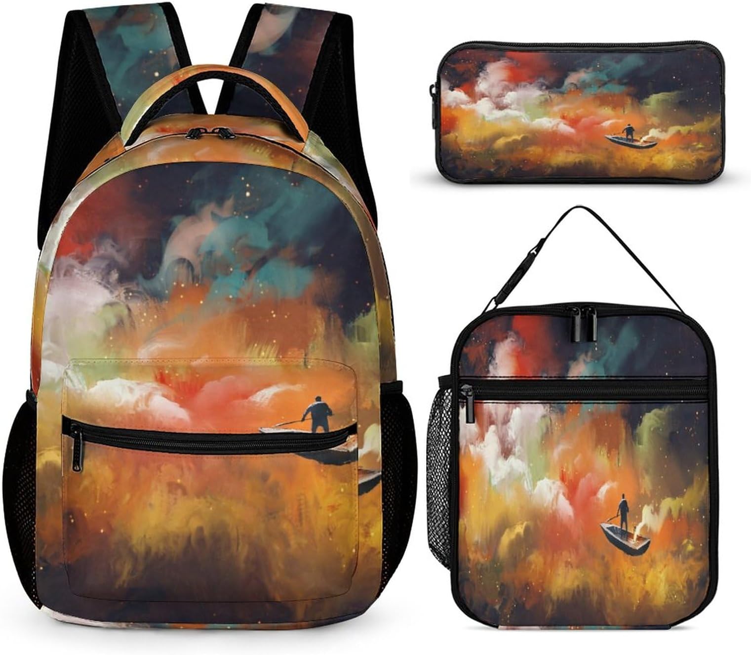 BNSSJAVSBackpack 3Pcs Set, School Bookbag Set with Lunch Box and Pencil Case for Boys Girls Teens - Artistic patterns, Artistic Patterns 20
