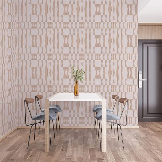 Tempaper Beige Textured Faux Grasscloth Geo Removable Peel and Stick Wallpaper, 20.5 in X 16.5 ft, Made in The USA, Jute