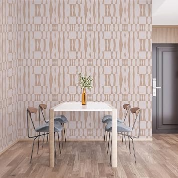 Tempaper Beige Textured Faux Grasscloth Geo Removable Peel and Stick Wallpaper, 20.5 in X 16.5 ft, Made in The USA, Jute