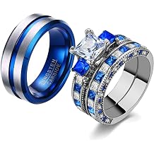 Couple Rings Black Matching Ring 1.5CT AAA CZ 2pcs Women Wedding Ring Sets for Him and Her Rings Men Band