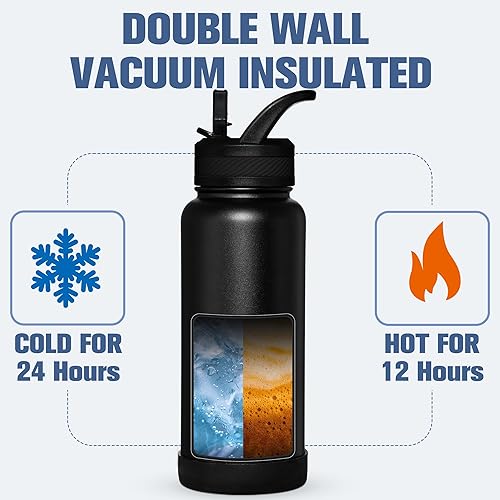 Miniatura 4 de OLDLEY Botella de Agua Aislada de 32 oz con Pajilla, Vaso Frasco de Agua Deportiva de Acero Inoxidable con 3 Tapas (Pajilla, Boquilla y Tapa con