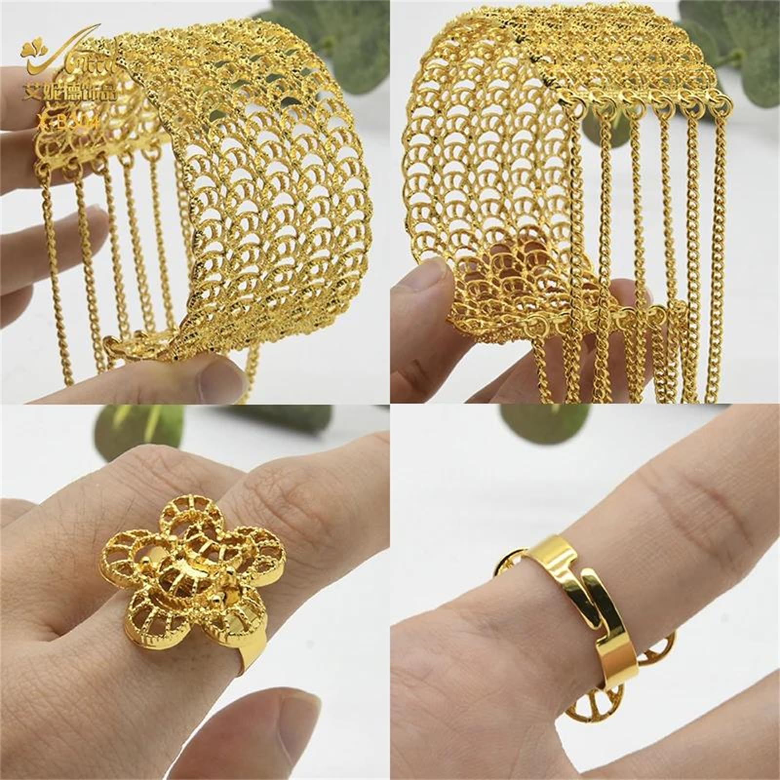MOCHAMIK Quasten-Manschettenarmband mit befestigtem Ring für Damen in 24-Karat-Goldfarbe. EIN luxuriöser Designer-Armreif für EIN Statement-Schmuck-Ensemble