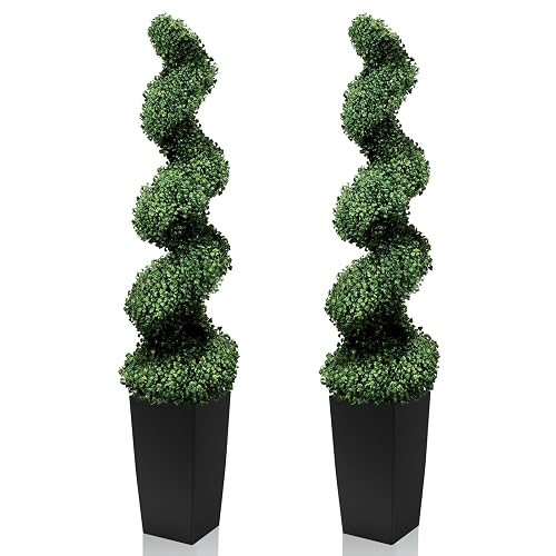 5FT Artificial Spiral Topiary Trees, Set of 2 UV Resistant