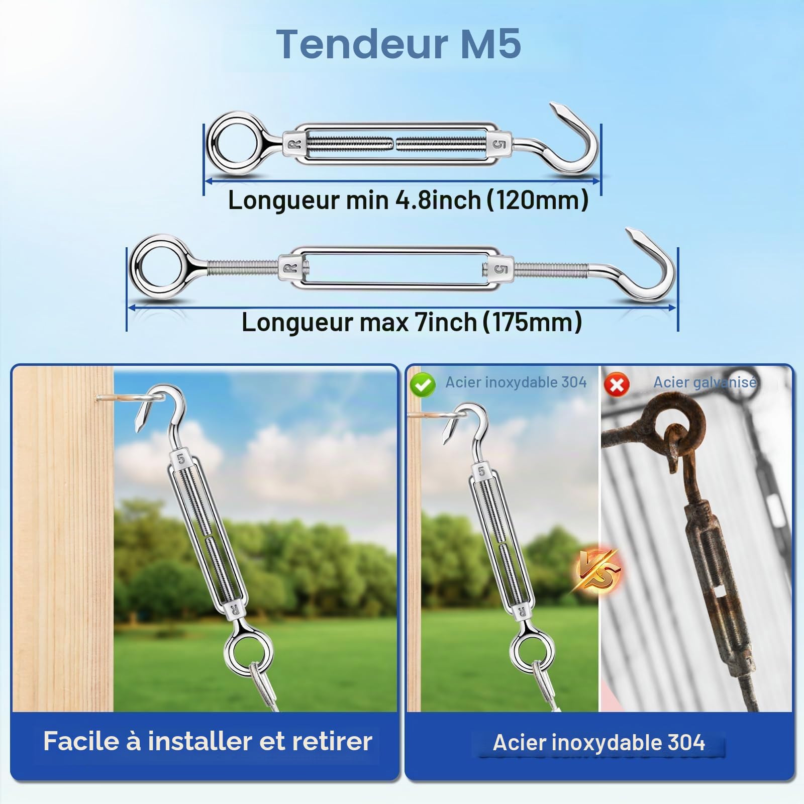 TooTaci Cable Acier 2mm/30M Corde en Acier Inoxydable à Suspendre Kit, 2mm Cable inox Gainé avec M5 Tendeurs Cable, œillets Crochets & Serre Cable, Kit de 2mm Câble Métallique pour Plante Grimpante