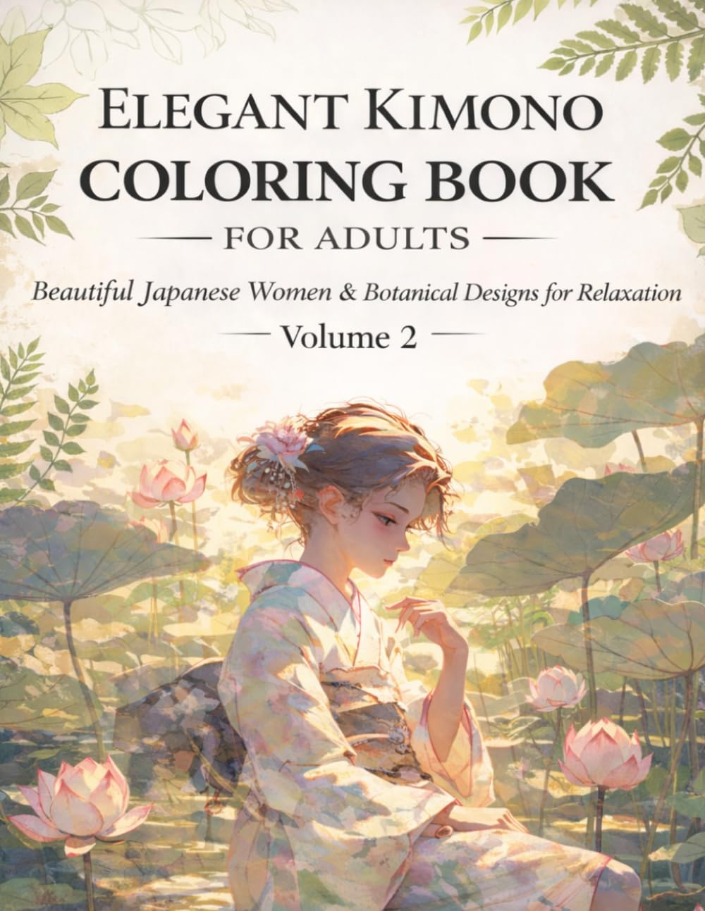 Elegant Kimono Coloring Book for Adults Beautiful: Beautiful Japanese Women & Botanical Designs for Relaxation Volume 2