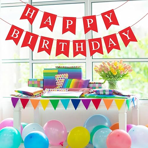 Miniatura 4 de Eaezerav Cartel de feliz cumpleaños suministros para fiesta de cumpleaños, guirnalda de cumpleaños, decoración colgante de guardería (rojo puro)