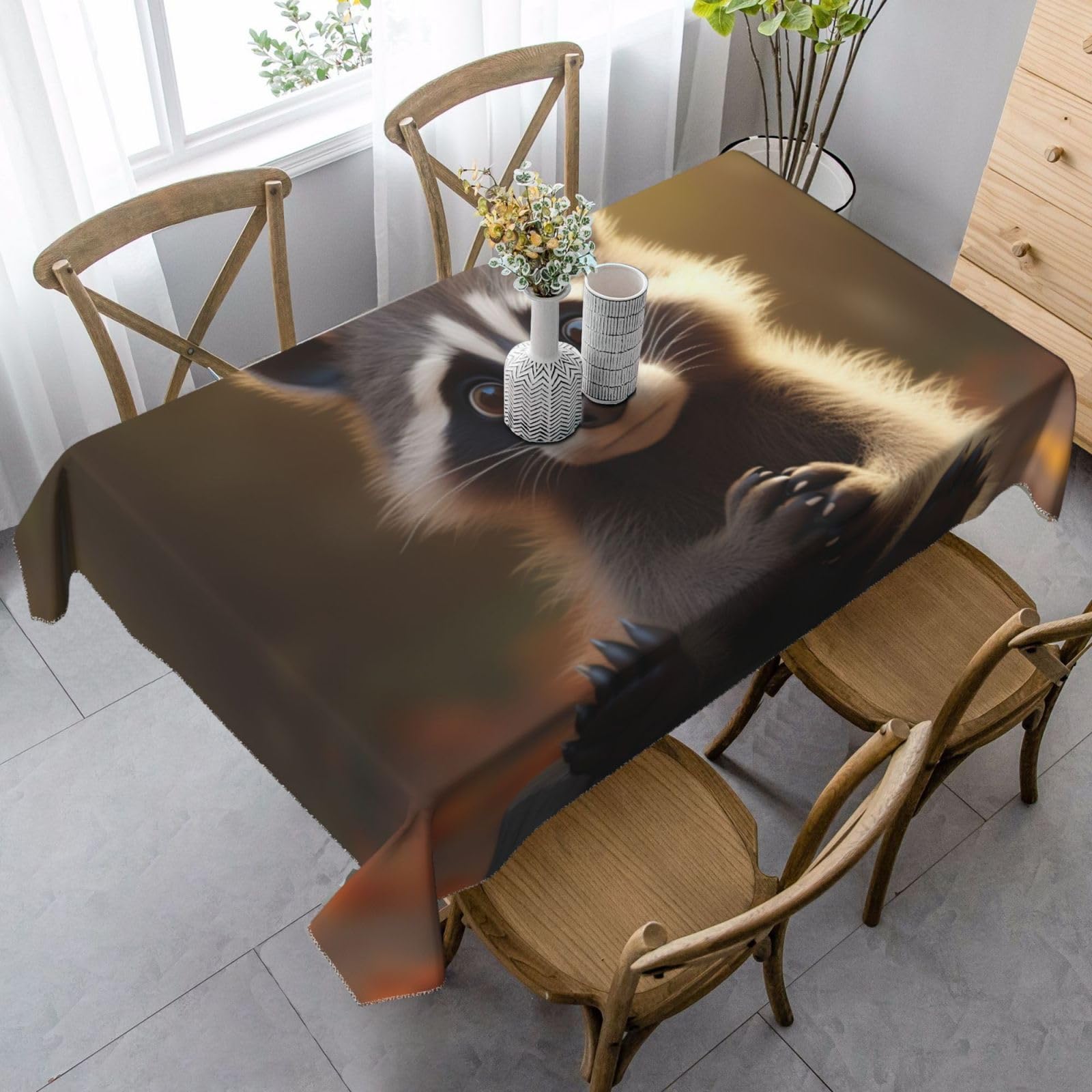 Nappe de table pour dîners et fêtes rectangulaire à motif raccoon 137x183 cm