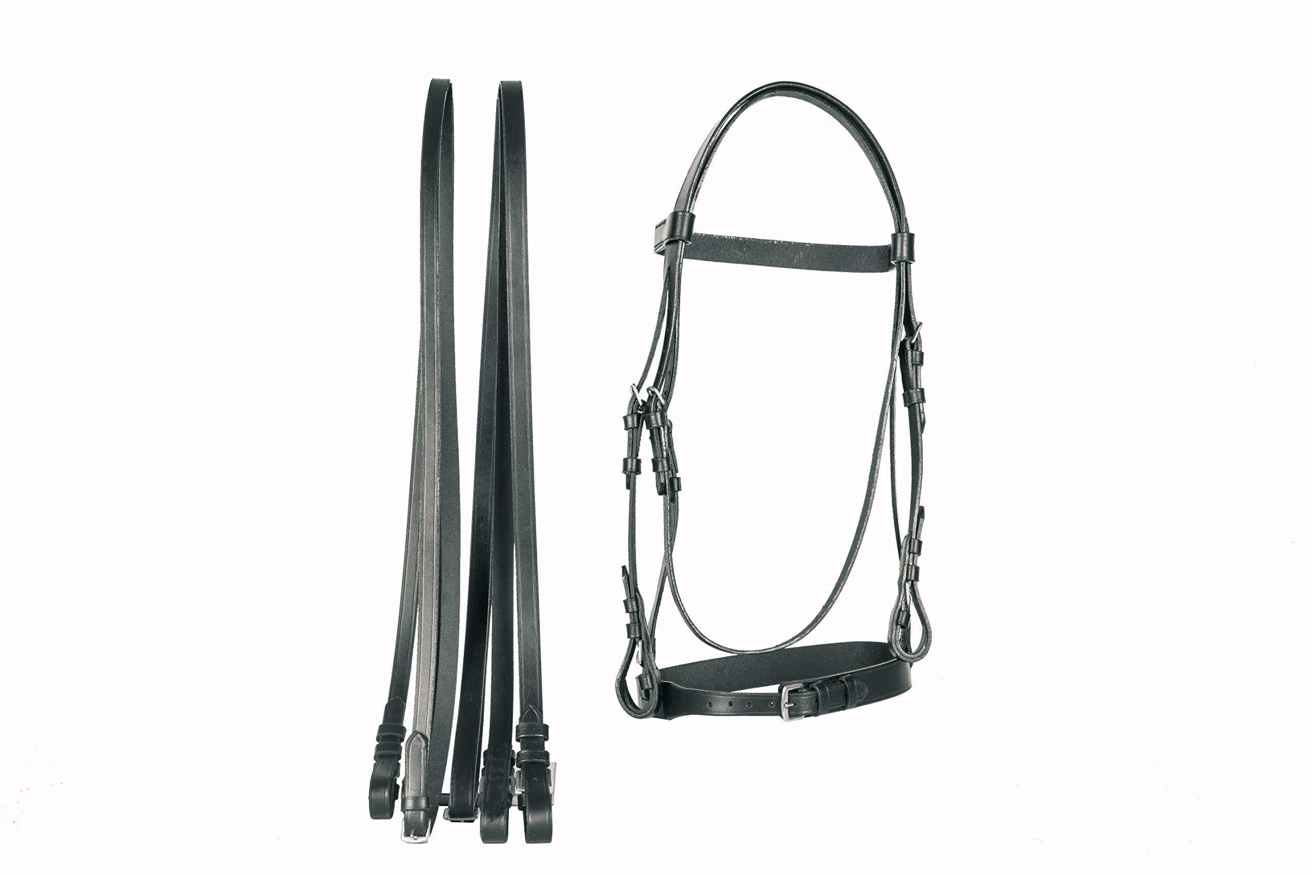 Lussoro Genuine Leather Polo Bridle Headstall with Reins Full