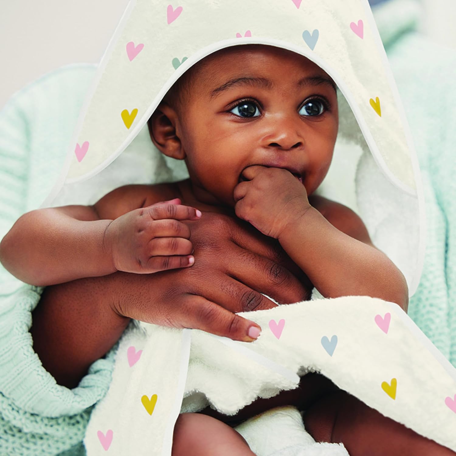 Stephan Baby Hooded Towel - Playful and Soft 100% Cotton Velour Terry Cloth, 29" Square, Hearts