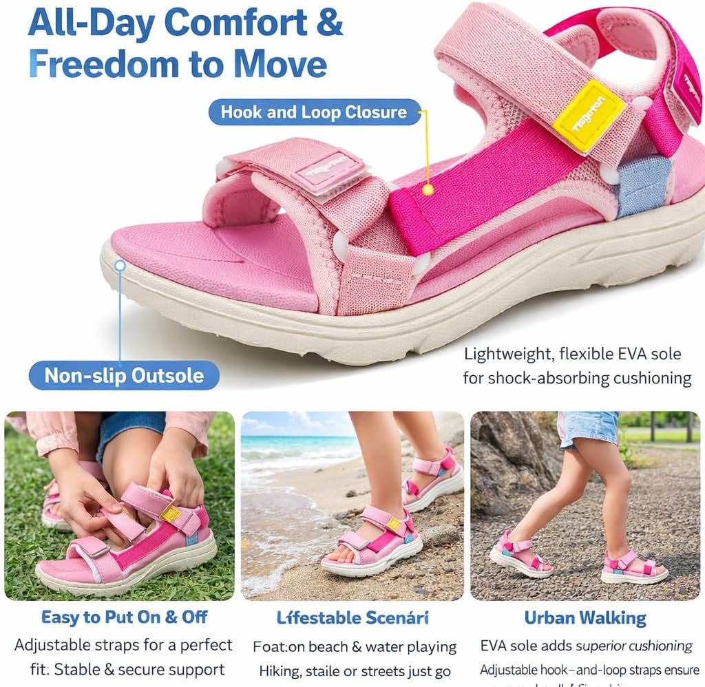 Kid Sandals Boy Summer Sports Hiking Sandals Adjustable Straps Toddler Little Big Kid
