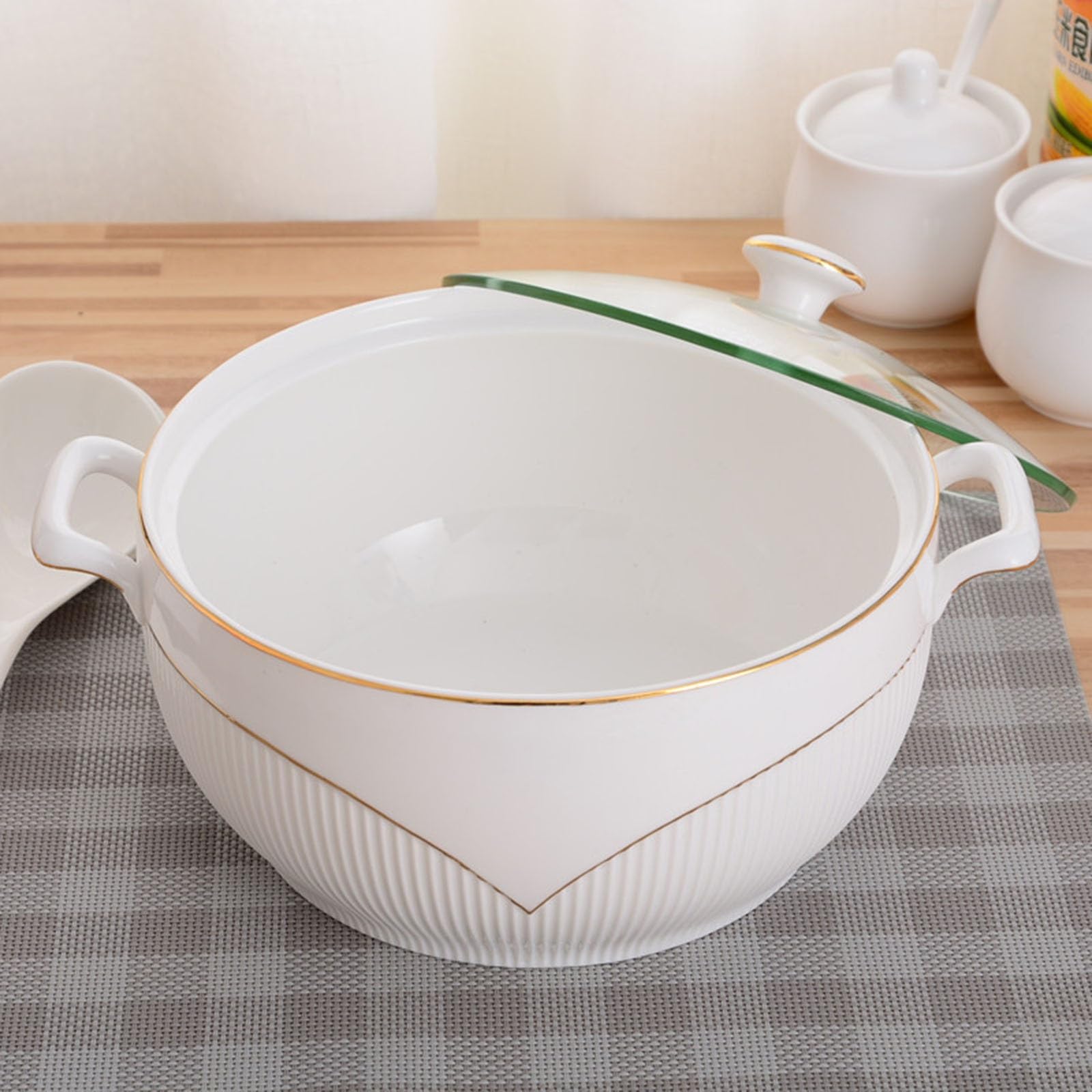 Soupière En Céramique Avec Couvercle En Verre, Porcelaine Servant La Soupe De La Soupière For La Décoration De La Cuisine De La Maison Du Restaurant, Jolie Soupière Plaquée En Céramique For La Soupe E