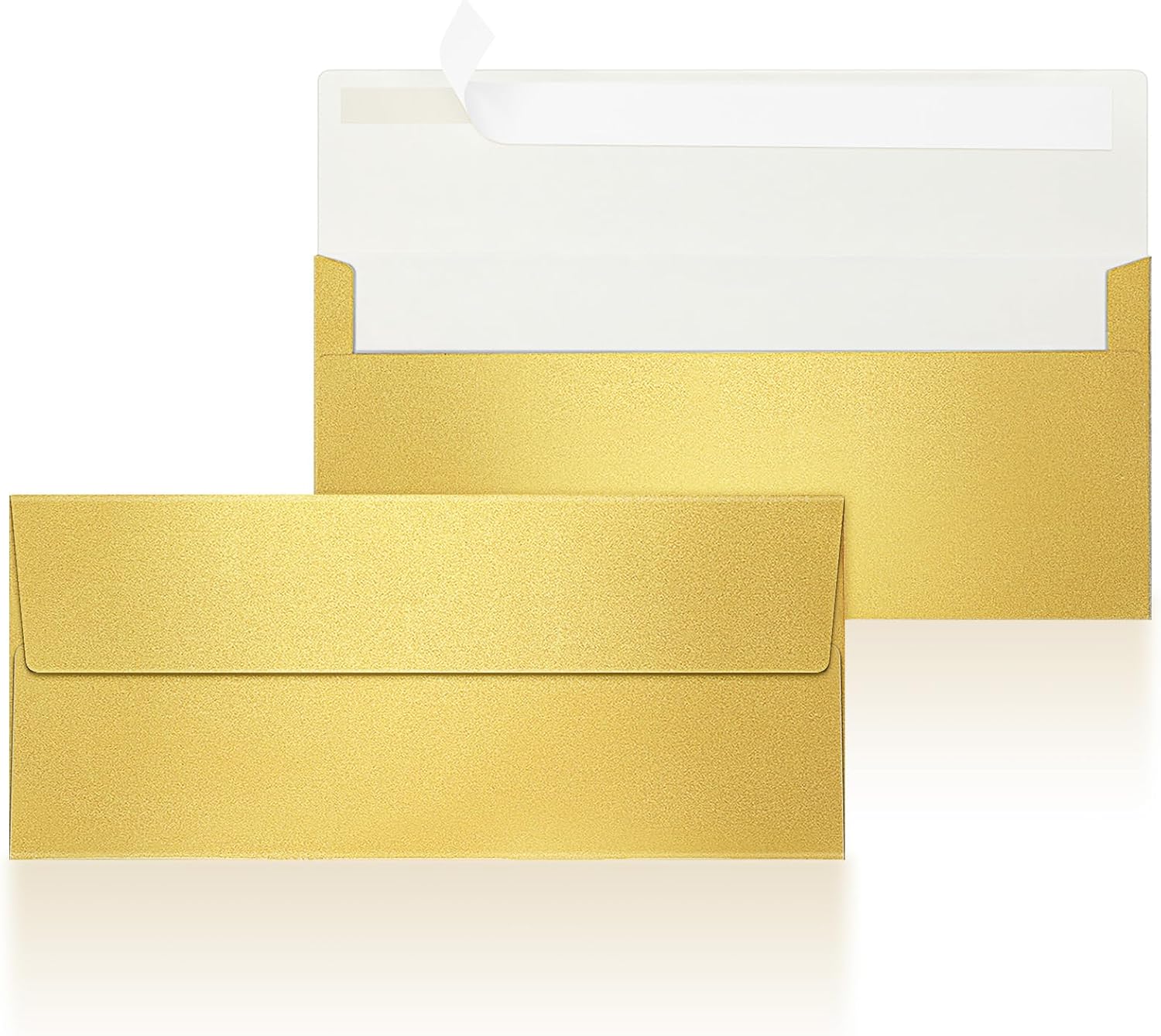 100 Count #10 Gold Metallic Business Envelopes, 80 lb, 4 1/8" x 9 1/2" Metallic Business Letter Size Envelopes, Peel & Press Square Flap, Printable for Professional Mailing and Office Use
