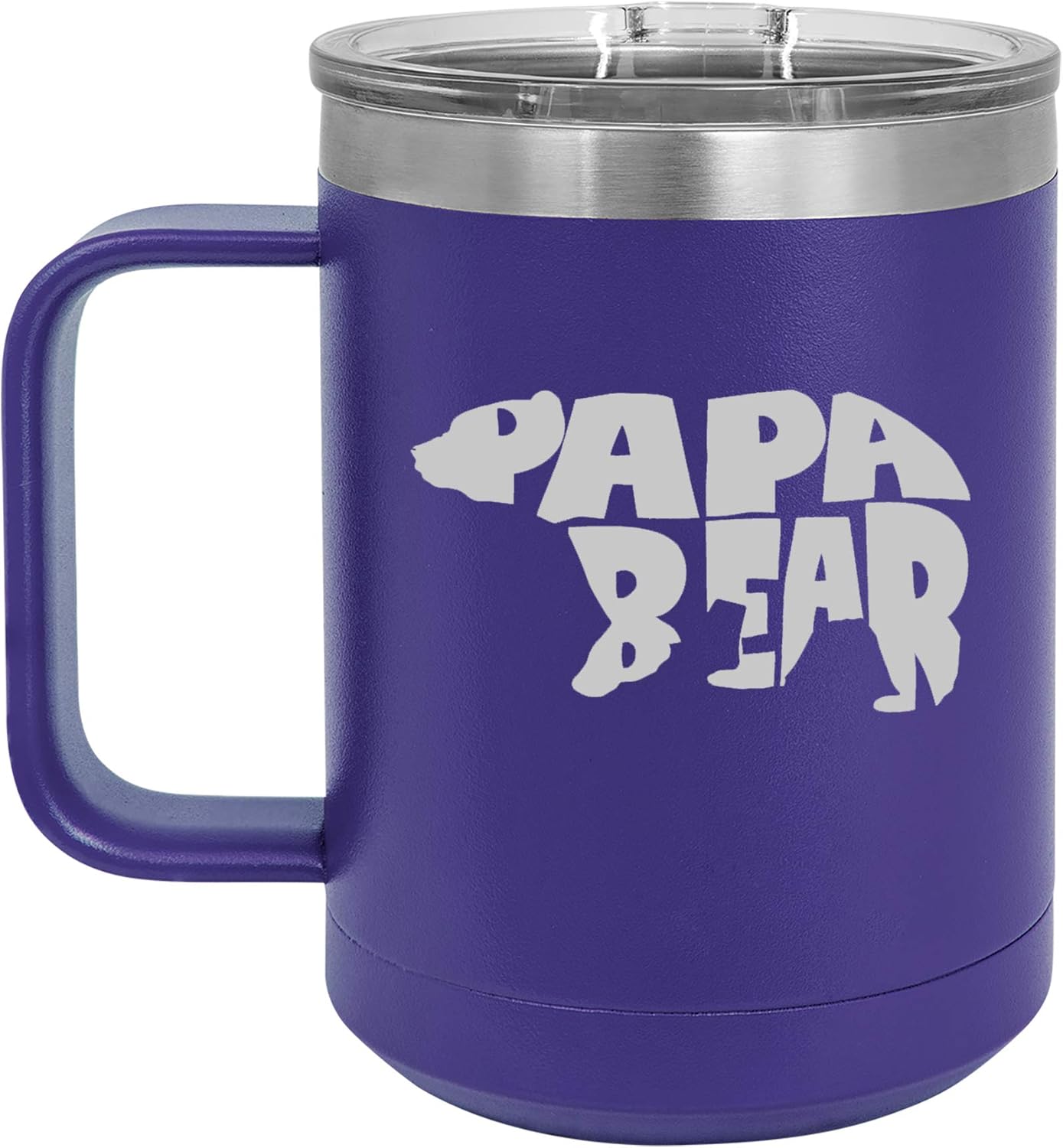 15 oz Tumbler Coffee Mug Travel Cup With Handle & Lid Vacuum Insulated Stainless Steel Dad Father Papa Bear (Teal)