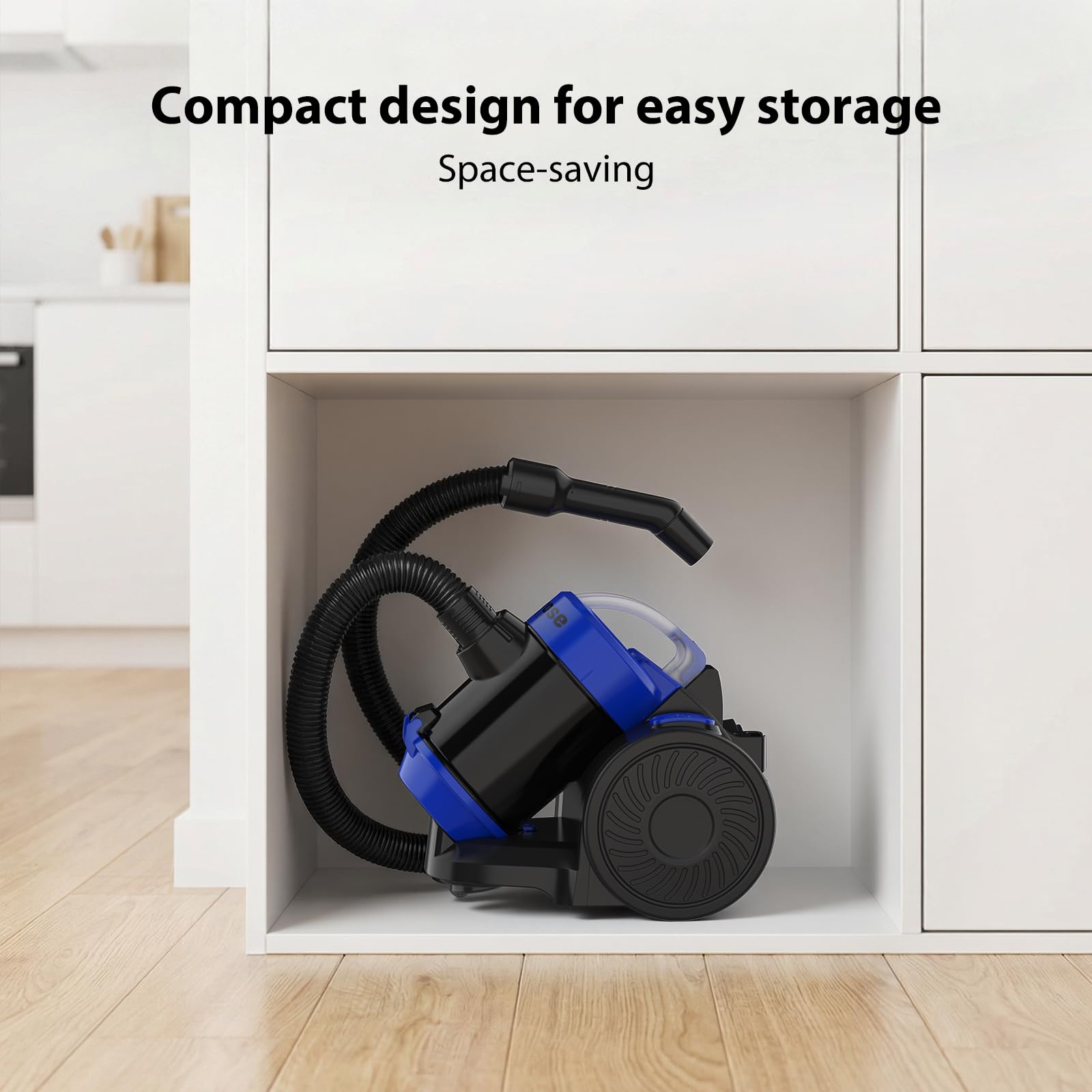 DayPlus Aspiradora sin bolsa de 1200 W, boquilla para suelo de parqué, alfombra, azulejos, filtro higiénico, cable largo de 4 m, silencioso, compacto y ligero