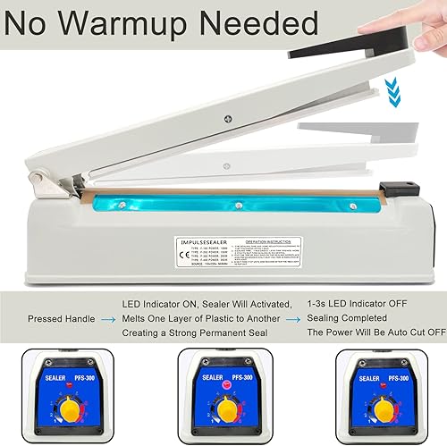 Miniatura 5 de Sellador térmico por impulso, sellador de bolsas Mylar de 12 pulgadas y 0.197 in, sellador de carcasa de hierro, máquina selladora de bolsas de