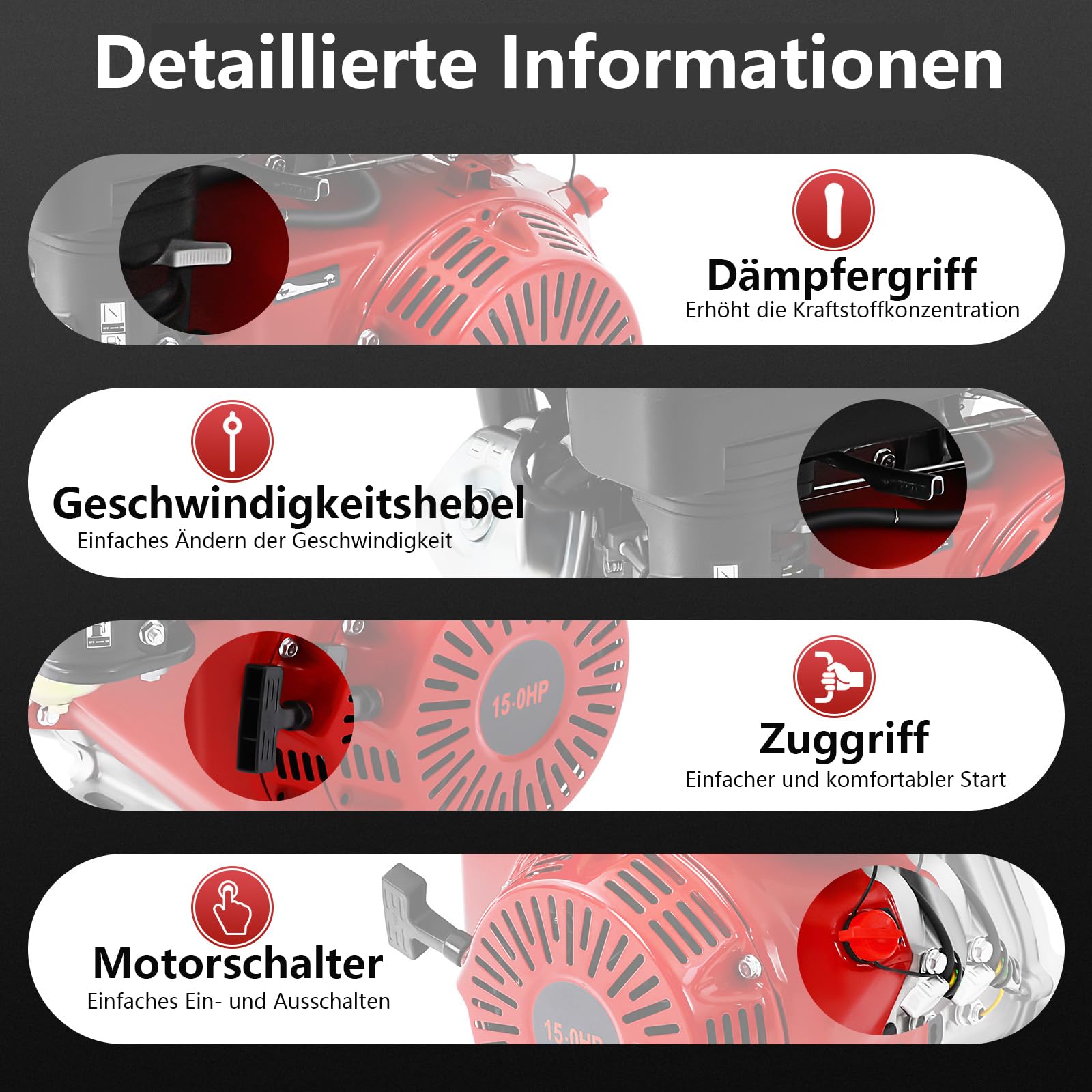 Benzinmotor 15 PS 9.7KW 4-Takt Motor mit 25 Ø mm Welle, 420CCM, Standmotor Antriebsmotor Luftgekühlt Starke Kraft Großes Fassungsvermögen des Kraftstofftanks