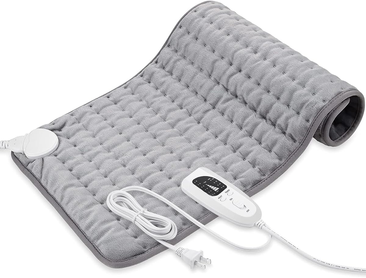 Heating Pad-Electric Heating Pad for Back,Neck,Abdomen,Moist Heated Pad for Shoulder,Knee,Hot Pad for Arms and Legs,Dry&Moist Heat & Auto Shut Off(Silver, 12''×24')