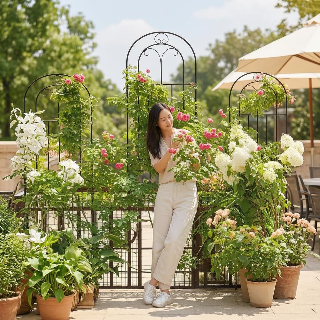 Traliccio Giardino Metallo Supporto, Orizzontali, Elemento per Orto, Passaggi, Per Proprietari Giardino, Nero, 180 cm Altezza 50 cm Larghezza